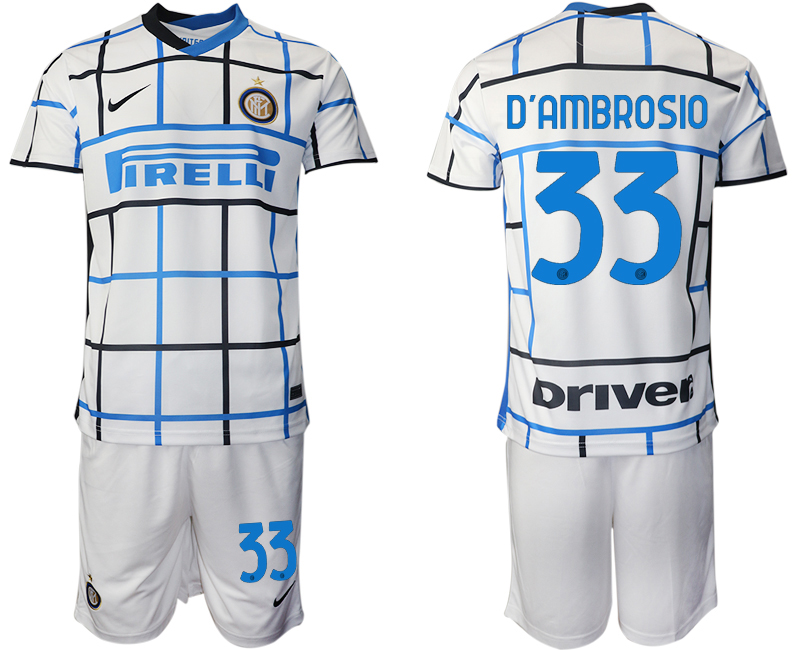 Men 2020-2021 club Inter milan away #33 white Soccer Jerseys